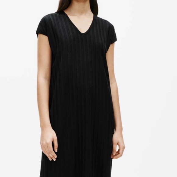 Eileen Fisher Large Wide Rib V-Neck High Low Shift Dress Lagenlook Minimalist - Picture 5 of 11